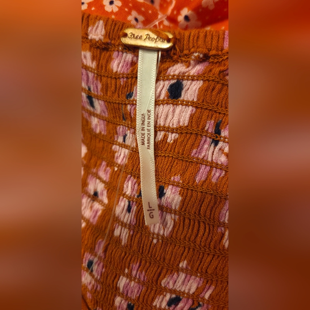 Free People Vibrant Orange Floral Maxi Dress, Size L. - Picture 14 of 15